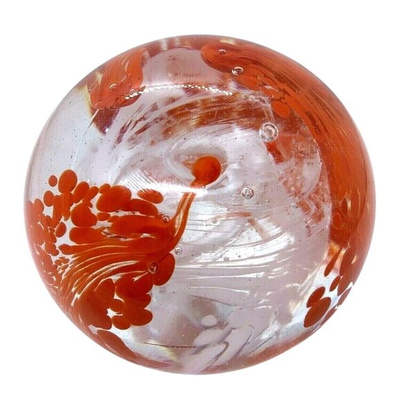 Red & White Ribbon Dragon? Globe Art Glass Paperweight Vintage - Picture 8 of 12